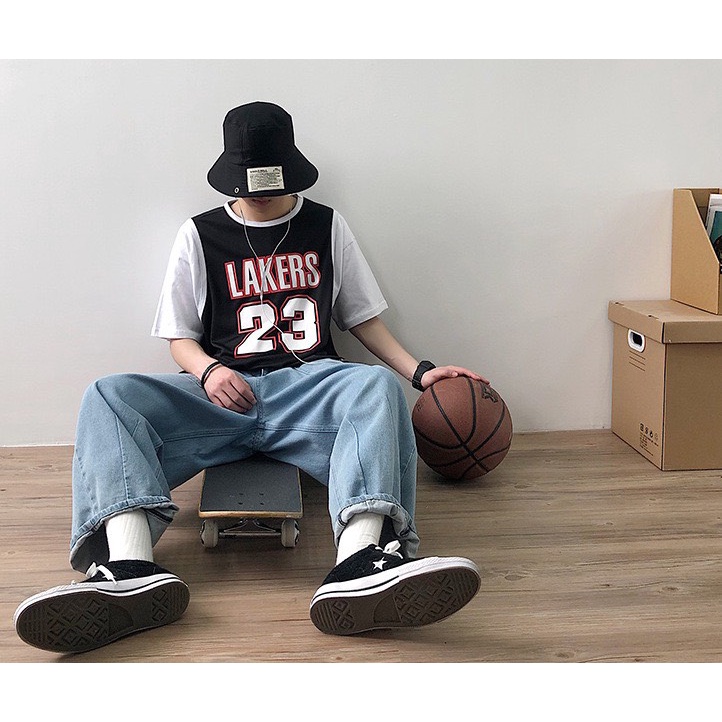 Áo Bóng Rổ LAKERS Phối Tay 2 Lớp Siêu Hot Phong Cách Nam Nữ Trend 2022