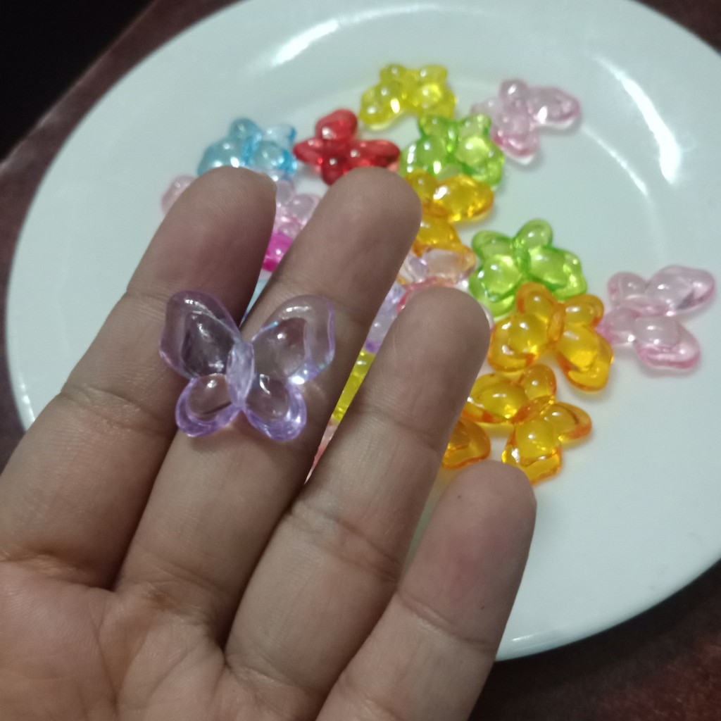 2-5-10 hạt nhựa con bướm đủ màu trong và đục có lỗ xỏ vòng, đồ chơi cho bé