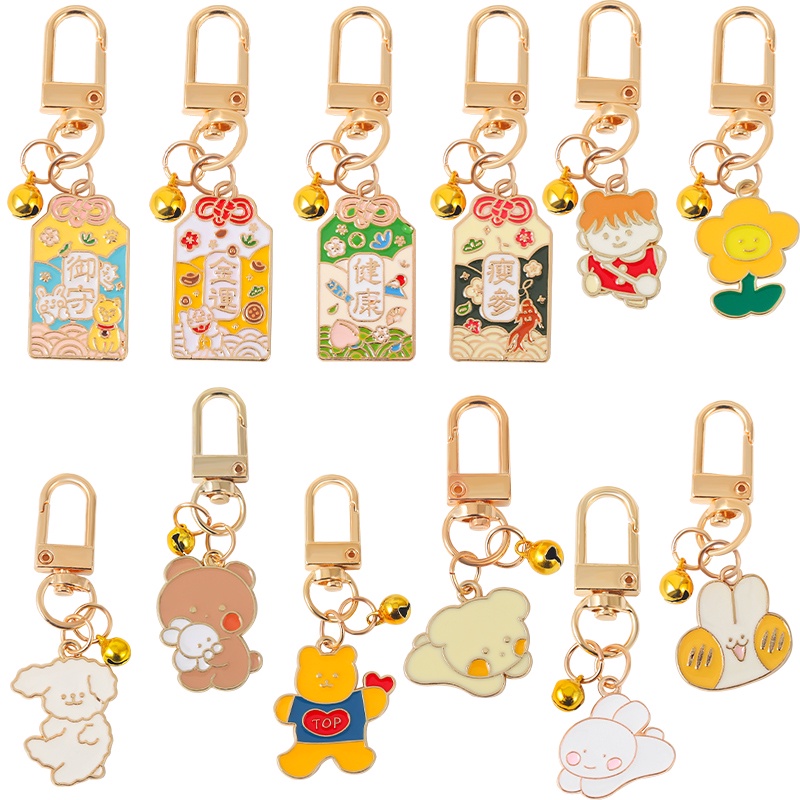 Móc khóa QIHE JEWELRY thiết kế gấu thỏ hoạt hình 12 kiểu tùy chọn trang trí ô tô/làm quà tặng
