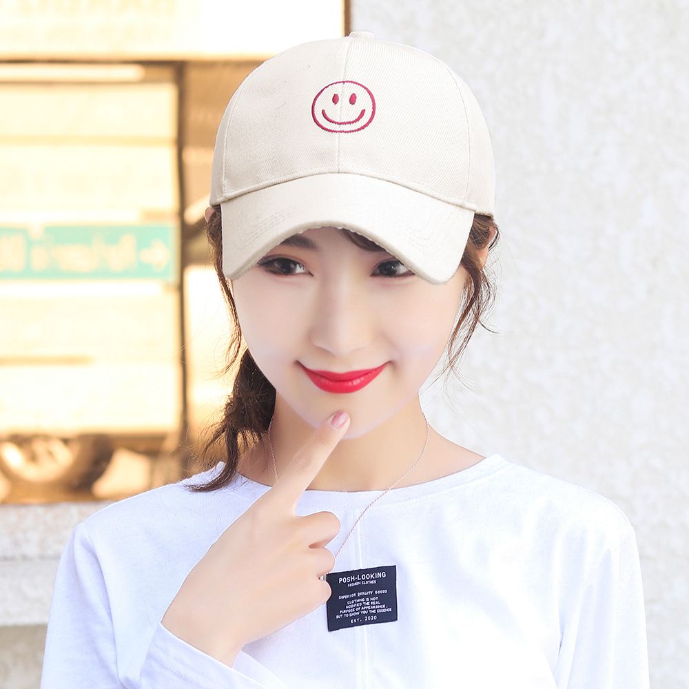 Mũ lưỡi trai cotton thêu hình mặt cười nhiều màu sắc phong cách Hàn Quốc