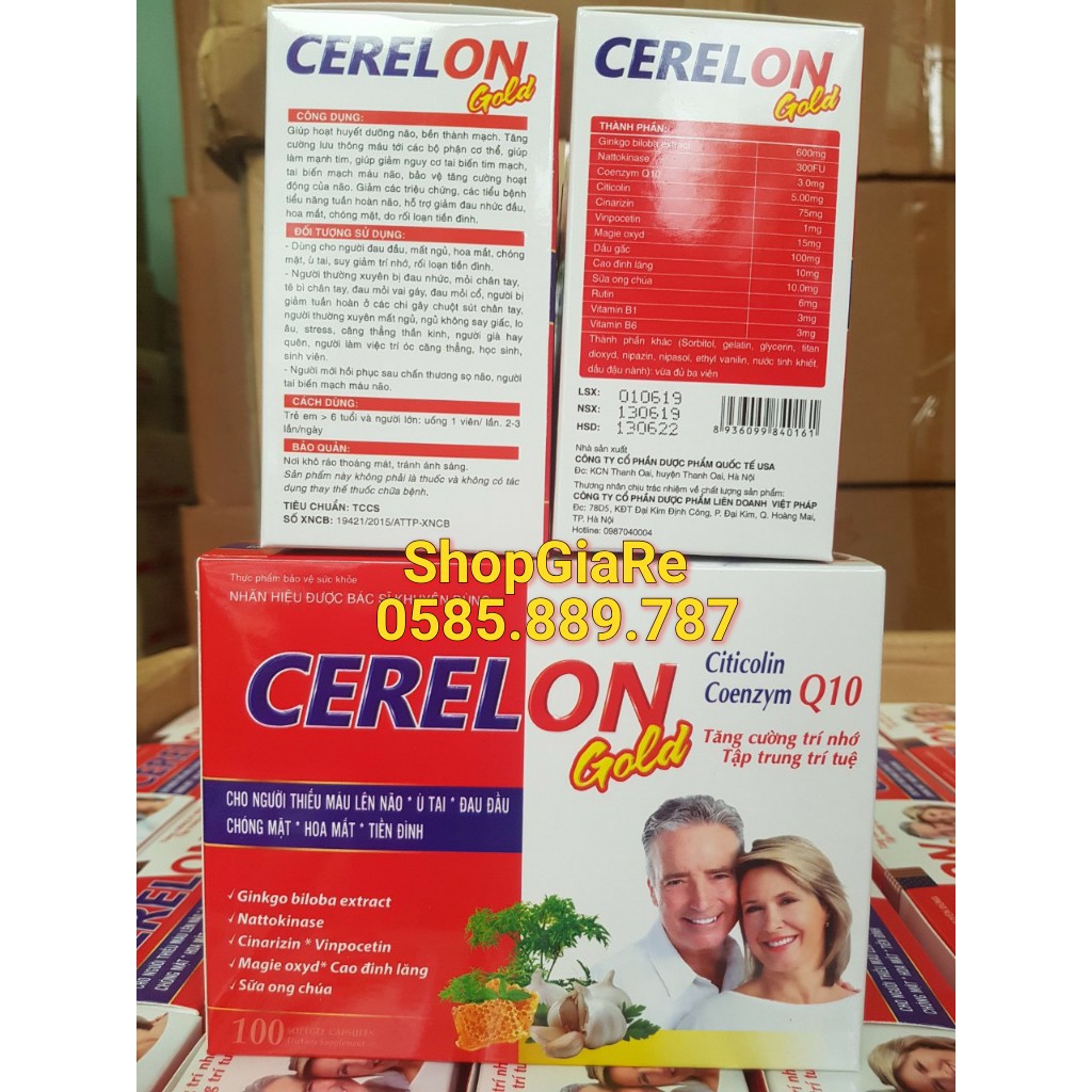 Cerelon gold Giúp bổ sung dưỡng chất cho não hiệu quả viên uống hoạt huyết dưỡng, giảm đau đầu, chóng mặt não 100 viênnn
