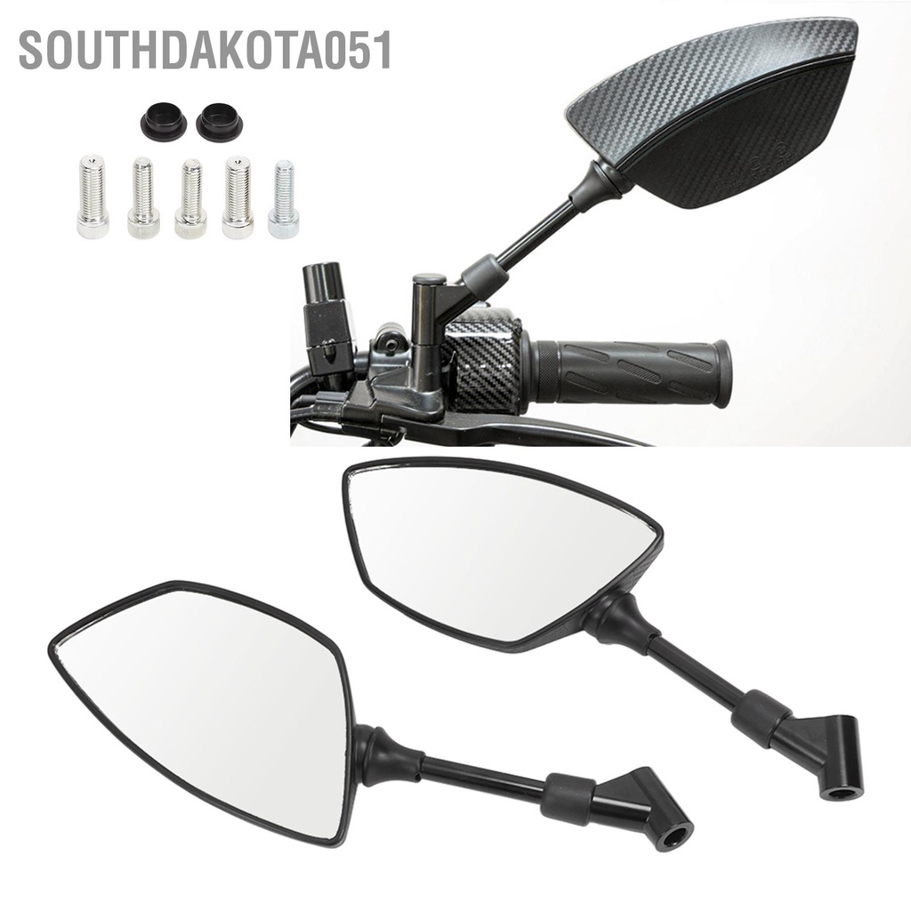 [Hàng Sẵn] Gương chiếu hậu xe máy 8mm/10mm Xoay 360 ° Ống kính thủy tinh lồi Kiểu dáng sợi carbon cho Scooter Sport Dirt Bike ATV【Southdakota051】