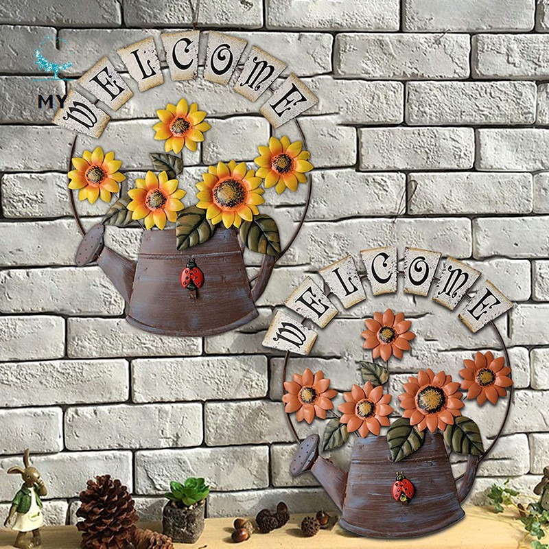 Sunflower Ornaments Wrought Iron Art Pure Hand-Painted Coloring Retro Hanging for Living Room Bedroom Wall Decor