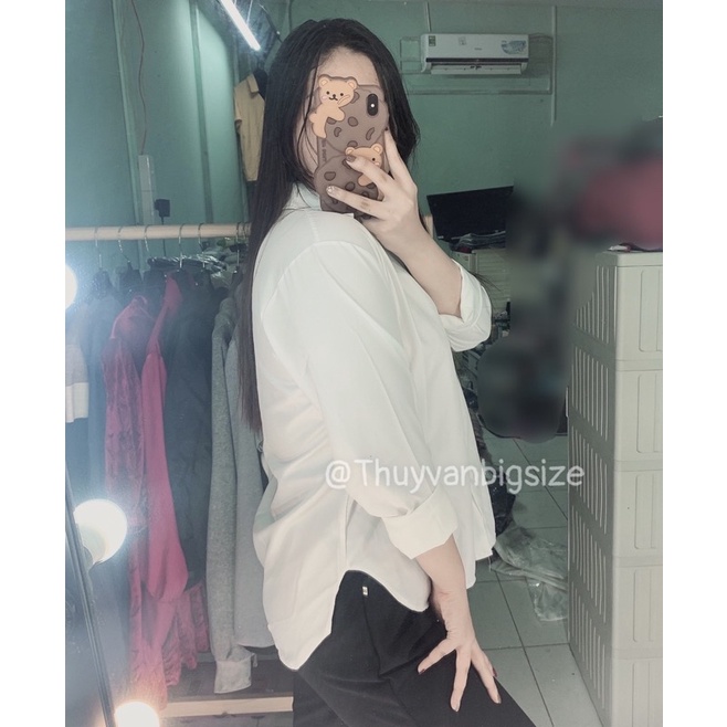 Sơ Mi Trắng Tay Dài Đuôi Tôm Xẻ Tà BIGSIZE  Kèm ảnh thật