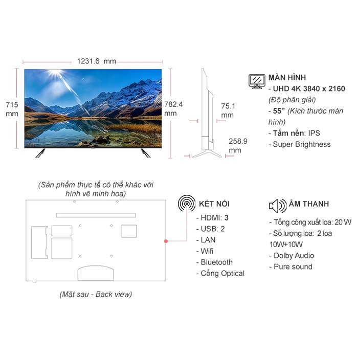 Android Tivi 4K Casper 55 Inch 55UG6300 (Miễn phí giao tại HCM-ngoài tỉnh liên hệ shop) | BigBuy360 - bigbuy360.vn