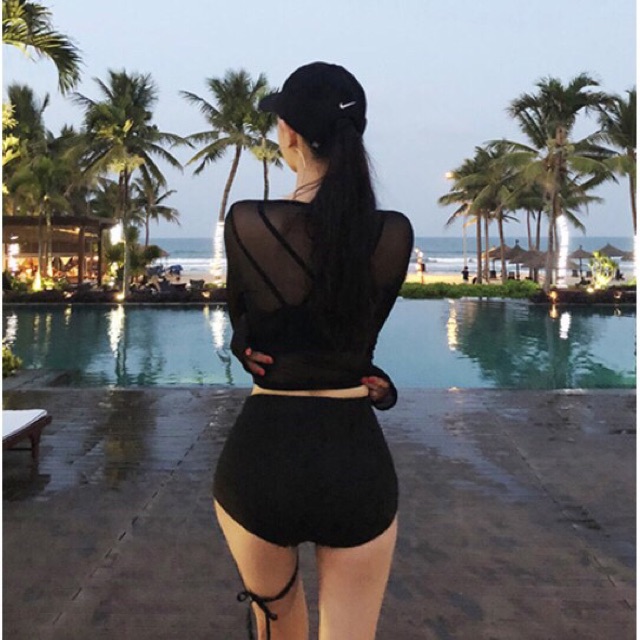 (Có sẵn) Đồ bơi/ bikini dài tay đen áo ren 9006 | BigBuy360 - bigbuy360.vn