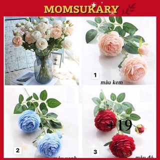 Hoa hồng giả decor trang trí để bàn chụp ảnh cành lớn 2 bông 1 nụ mã HL02 của Moms