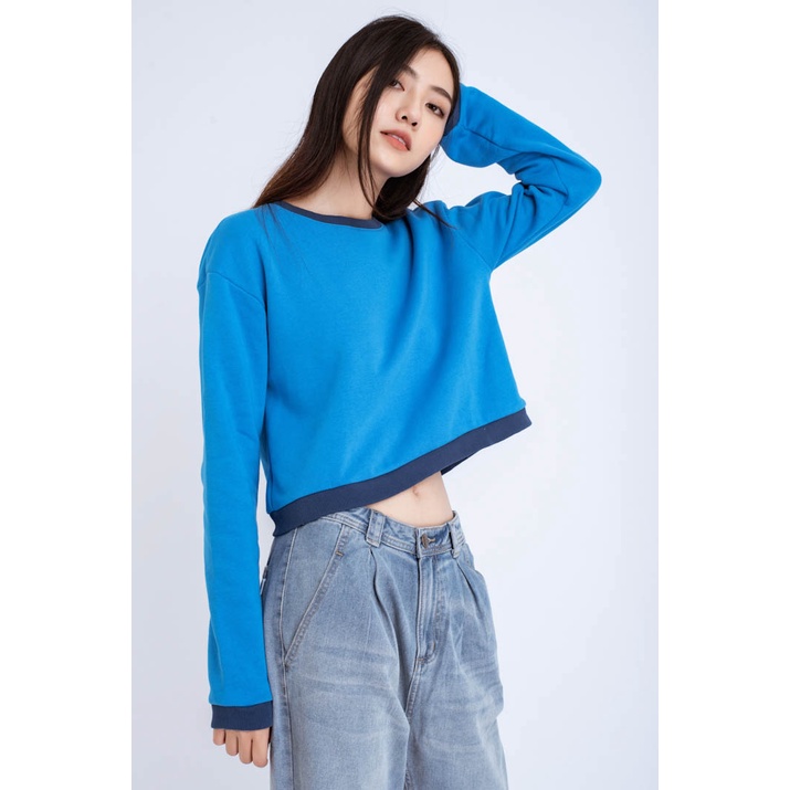 Áo Sweatshirt Nỉ Không Mũ Nữ BOO Dáng Croptop Phong Cách Basic