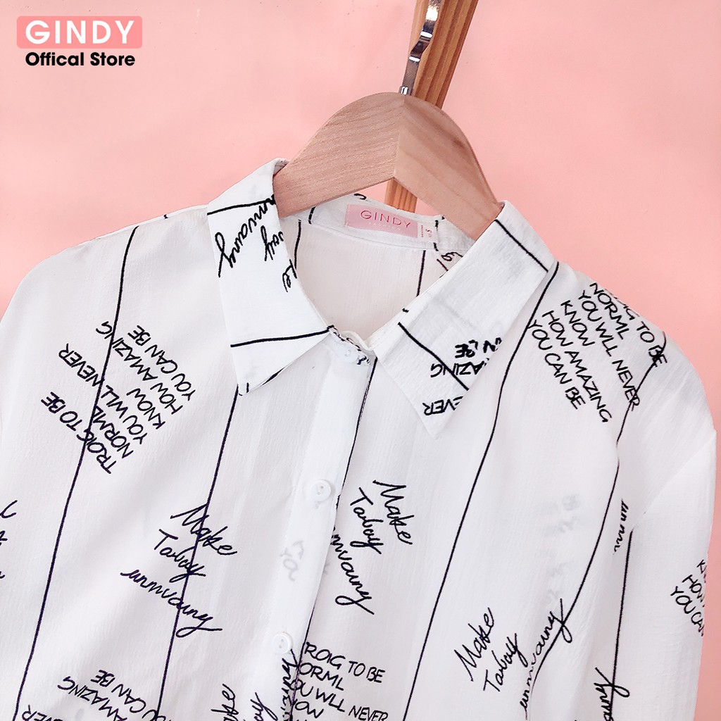 Áo sơ mi nữ họa tiết trẻ trung cổ bẻ dài tay GINDY form rộng dáng basic công sở,học sinh thời trang xuân hè  A4132