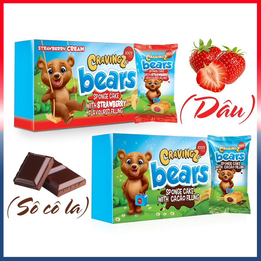 Bánh bông lan gấu nhân dâu nhập khẩu Hà Lan thương hiệu Cravingz Bear 45gram