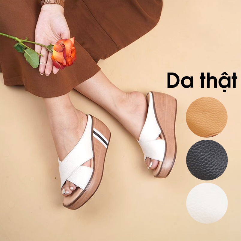 Guốc nữ thời trang da thật UKAS - Dép cao gót nữ đế xuồng 5cm hàng VNXK - KIMY STORE
