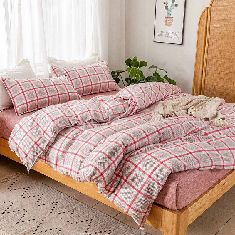 Bộ Chăn Ga Cotton POLY MẪU KẺ TO ĐỎchăn, ga, cotton, ga nệm, chăn ga, cotton poly, chăn nệm, chăn ga gối, bedding️