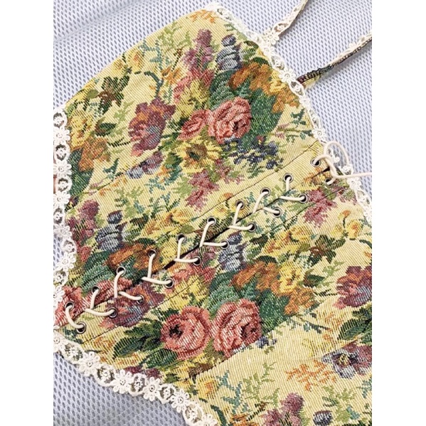 Áo corset hai dây phong cách Pháp, áo hoa retro phong cách cổ điển
