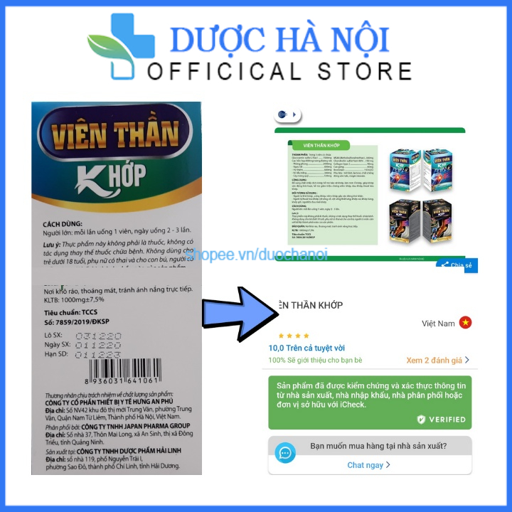 Viên Thần Khớp glucosamin 1500mg giảm đau khớp , đau lưng, nhức khớp gối, Hộp 60 viên