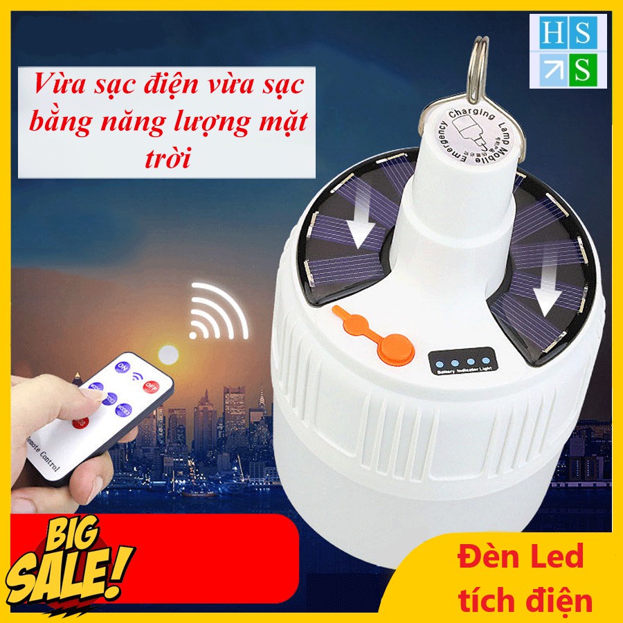 Đèn LED tích điện không dây - Đèn năng lượng mặt trời công suất 90W có remote điều khiển từ xa 5 chế độ sáng