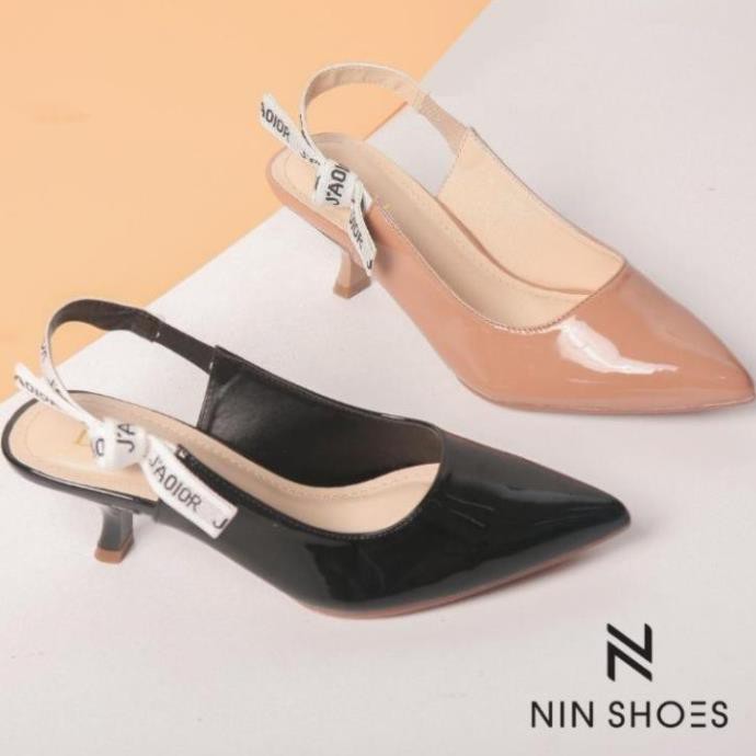 Sandal Cao Gót 5cm - Sandal Nữ Gót Nhọn Da Bóng - Mũi Nhọn Phối Quai Chun