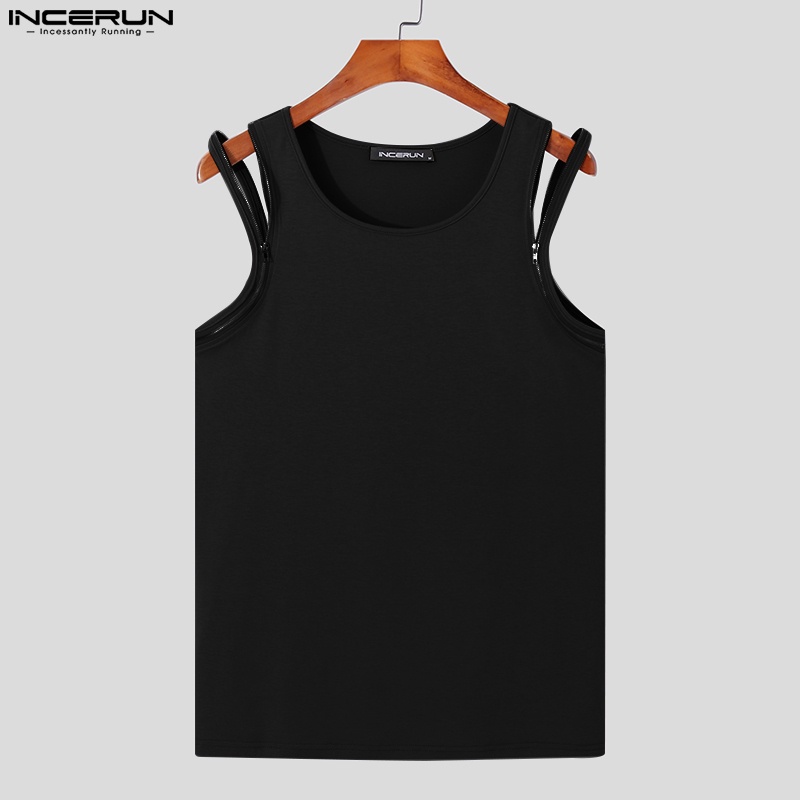 Áo ba lỗ INCERUN cho nam có khóa kéo 3 màu sắc thời trang