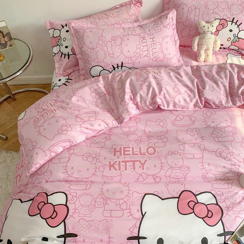 Sét chăn ga gối cottong poly mèo hello kitty