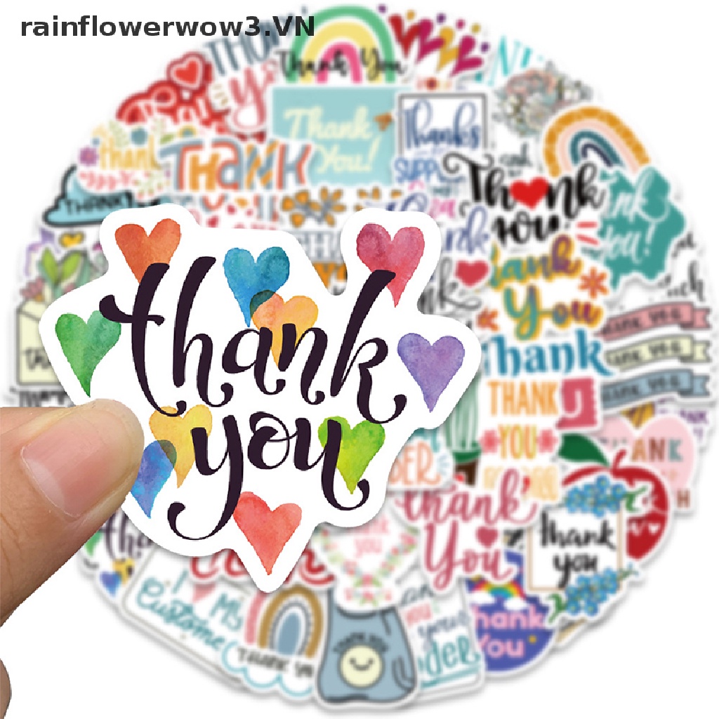 Set 50 Miếng Dán Chống Thấm Nước In Chữ Thank You Trang Trí Sổ Tay / Hành Lý