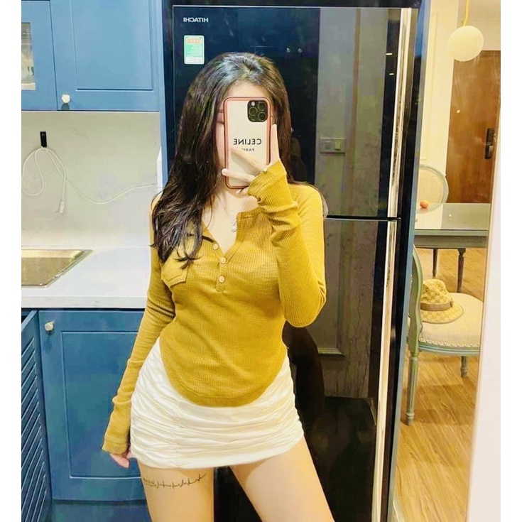 Áo Thun Dài Tay Vạt Bầu len tăm,Áo Dài Tay Nữ Hot