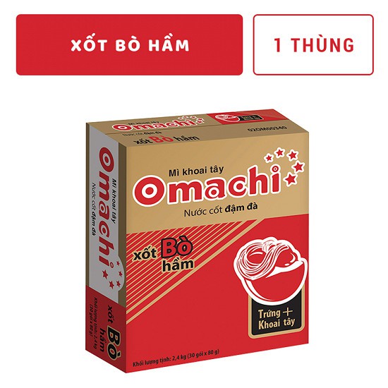 Thùng mì Omachi (Sườn,Bò,Tôm chua cay,Xốt spaghetti) 80gr thùng 30 gói