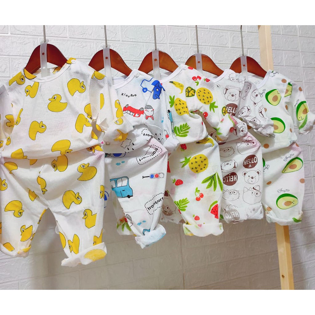 Bộ cotton thông hơi Dài tay Chui đầu cho bé trai và bé gái 3-15kg