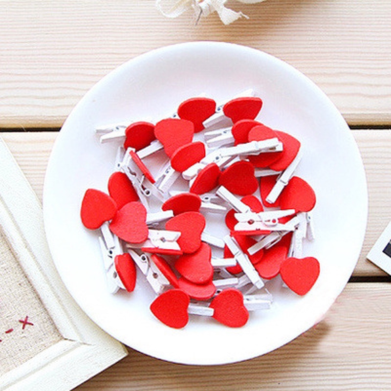 Set 10 kẹp giấy gỗ hình trái tim