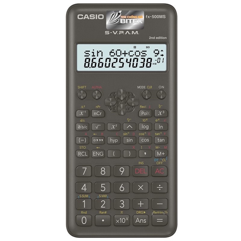 Máy tính học sinh Casio fx 500MS 2nd Edition, máy tính bỏ túi cho học sinh cấp 2 bảo hành 7 năm