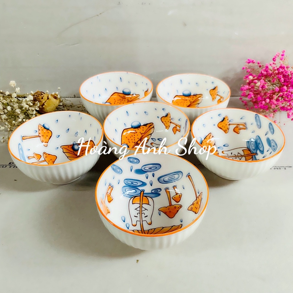 Combo 6 Chén Ăn Cơm Đường Kính 11.5Cm Họa Tiết Nấm Dễ Thương Có Vân Ngoài - Chén Sứ Decor Xinh Xắn