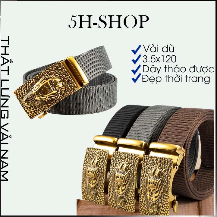 Thắt lưng vải nam chất liệu vải dù khóa kim loại mạ vàng hình đầu cá sấu chỉnh dây tự động phong cách đẹp bền chắc.TLNCS