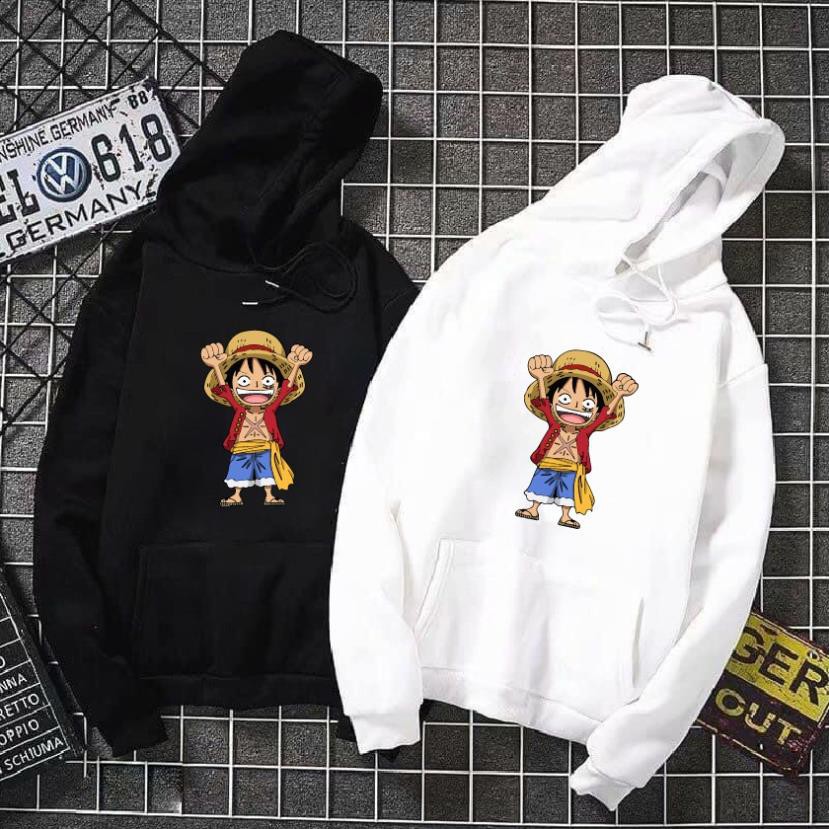 SALE- Áo nỉ hoodie thu đông hoạt hình one piece luffy form suông rộng unisex có mũ, chất nỉ bông