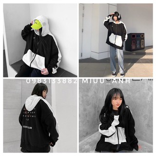 Áo Hoodie kéo Khóa-áo nỉ mũ in bảng chữ cái phối mầu đen trắng