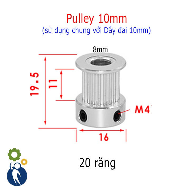 Buly, Puly, Pulley Trục 8mm - 20 Răng Đai 10, sử dụng với dây đai 2GT-10mm
