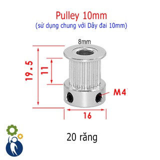 Buly, Puly, Pulley Trục 8mm - 20 Răng Đai 10, sử dụng với dây đai 2GT-10mm