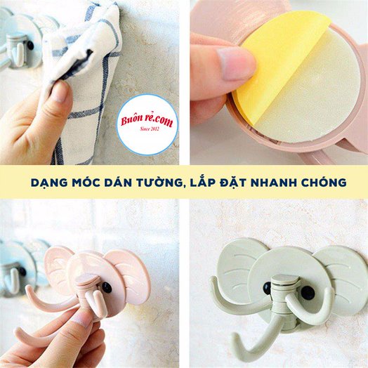 Móc treo đồ dán tường hình con voi ngộ nghĩnh – Móc treo đồ hình voi có 3 nhánh - 01428