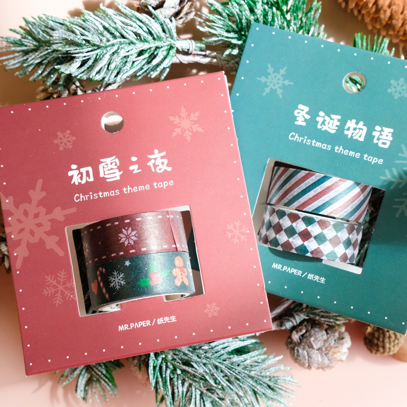 (Hàng Mới Về) Set 2 Cuộn Băng Dính Washi Tape In Họa Tiết Giáng Sinh Trang Trí Diy