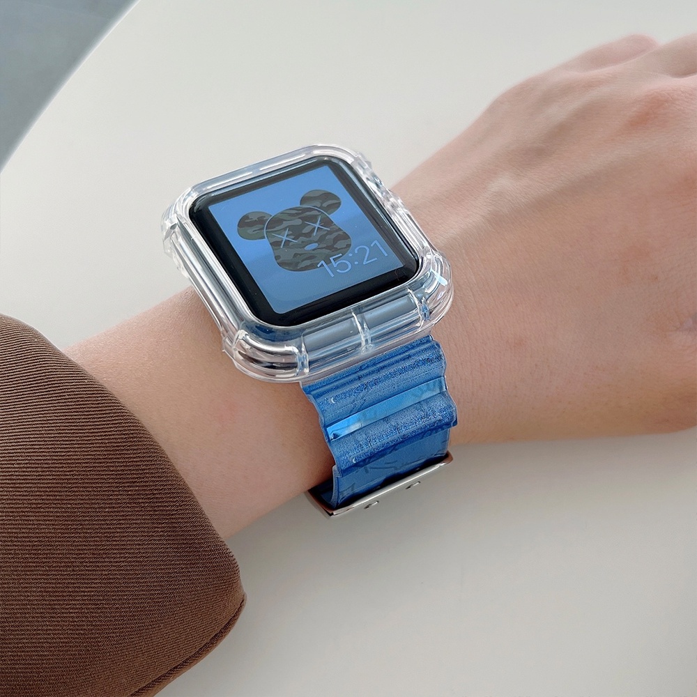 Ốp Trong Suốt In Họa Tiết Hoạt Hình Có Dây Đeo Cho Apple Watch Series 7/6/SE/5/4/3 45mm 41mm 44mm 40mm 42mm 38Mm