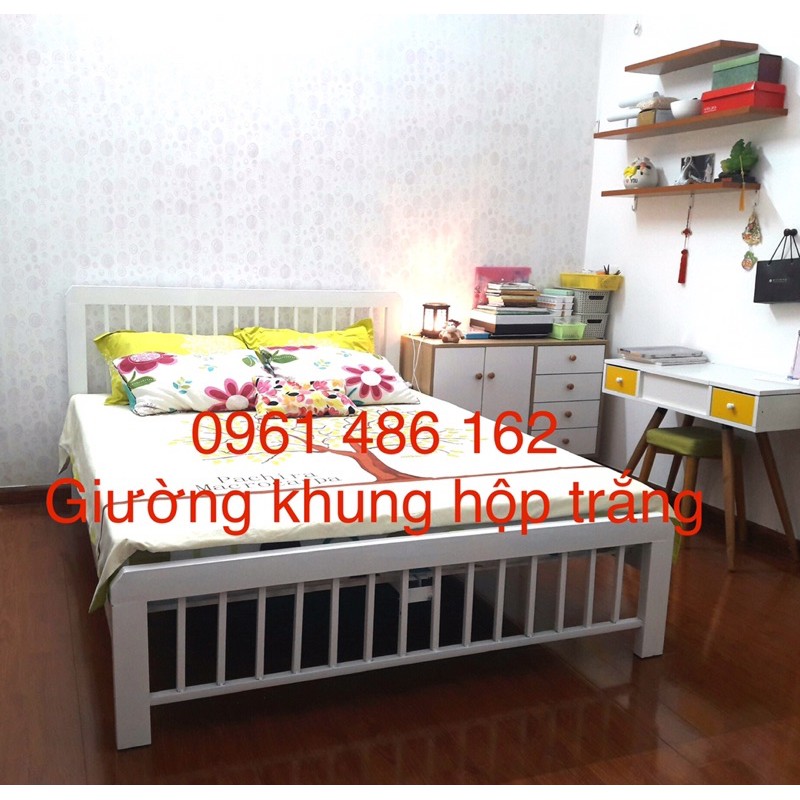 Giường Sắt khung hộp 4x8 cao cấp - Bảo hành 2 năm - freeship hcm (hình thật)