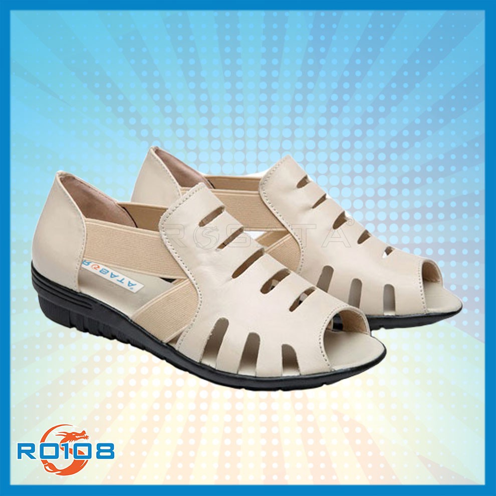 Giày nữ sandal đế xuồng cao 2cm đẹp màu đen kem hàng hiệu rosata ro108