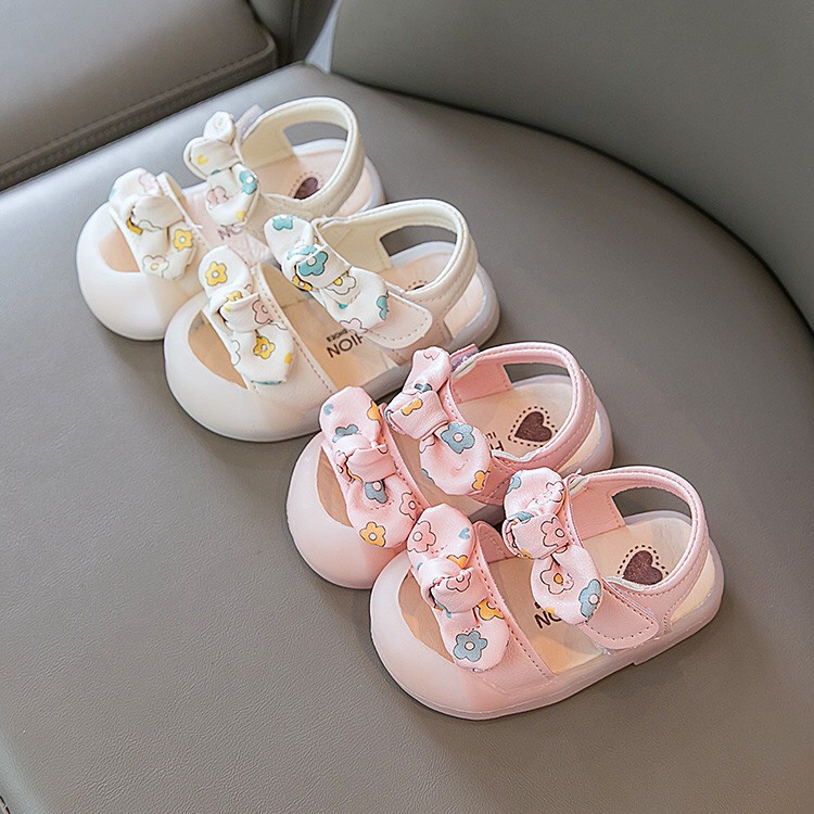 Sandal bé gái - dép quai hậu cho bé đế chống vấp, nơ nhỏ xinh xắn da mềm, có 2 quai Babybees 818 865