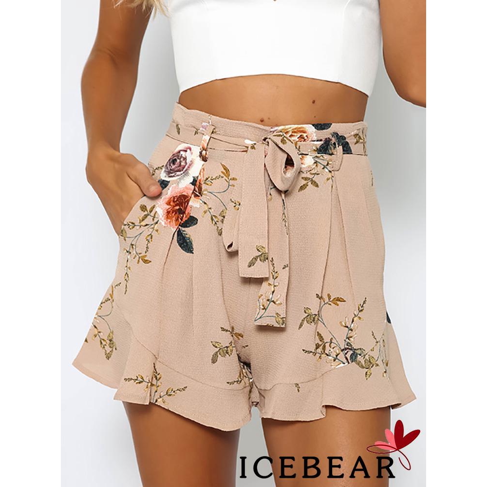 A2R-Women Bandage Chiffon Floral Shorts Stretch Waist Casual Beach Short Hot Pants