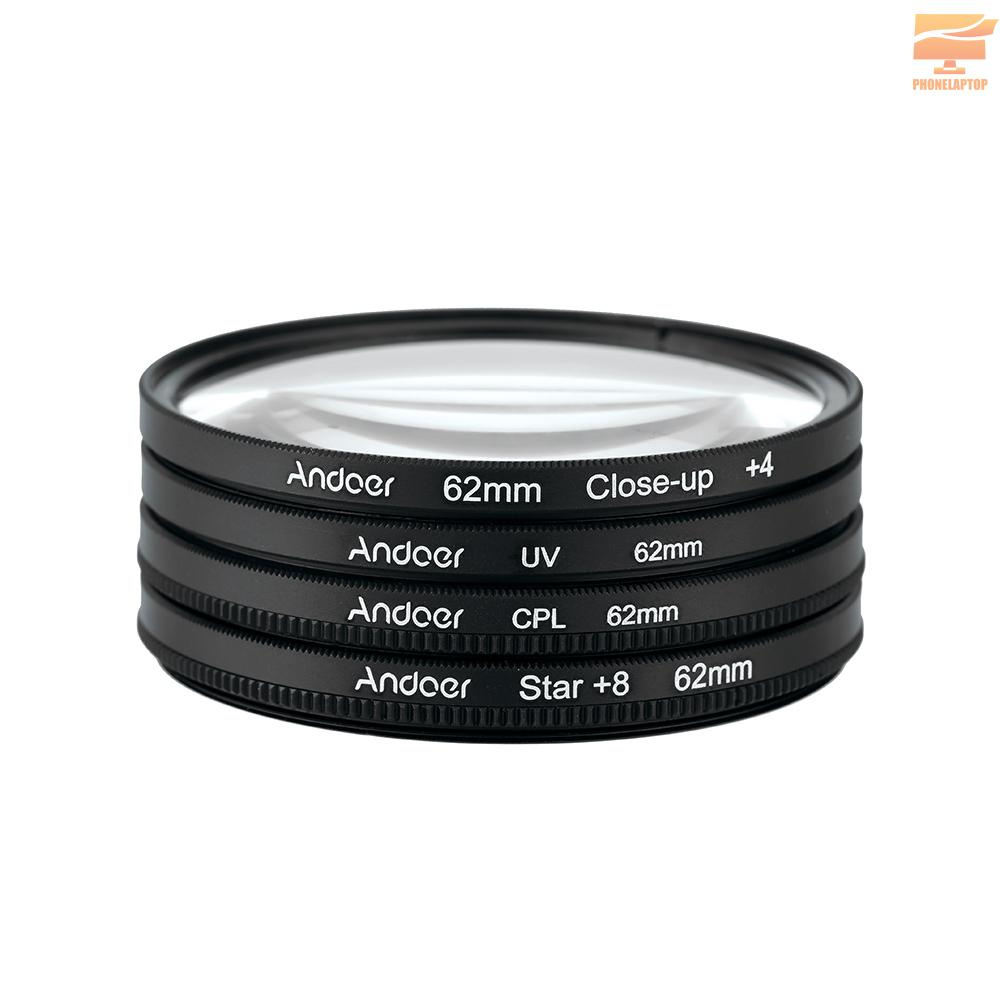 CANON Bộ Lọc Ống Kính Máy Ảnh Andoer 62mm Uv + Cpl + Close-Up + 4 + Star 8-point Cho Nikon Canonta Sony Dslr