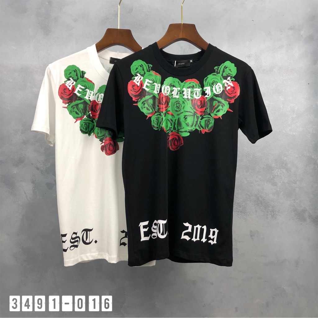 Áo thun nam MIKENCO, 2M hoa hồng xanh in 2 mặt, áo phông nam basic, unisex, tay lỡ cotton from rộng