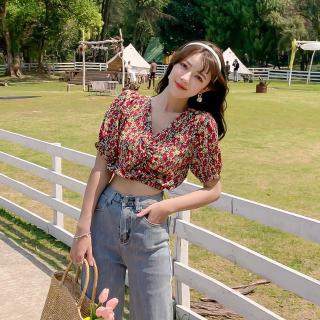 Áo Croptop Chất Chiffon Hoạ Tiết Hoa Thời Trang Mùa Hè Cho Phái Nữ