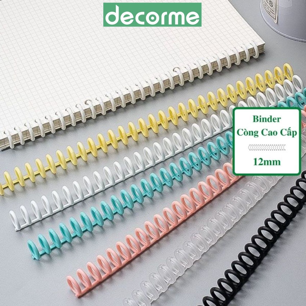 Còng nhựa kẹp giấy lò xo DecorMe còng cao cấp A4 B5 A5 làm gáy sổ còng có thể cắt rời L2