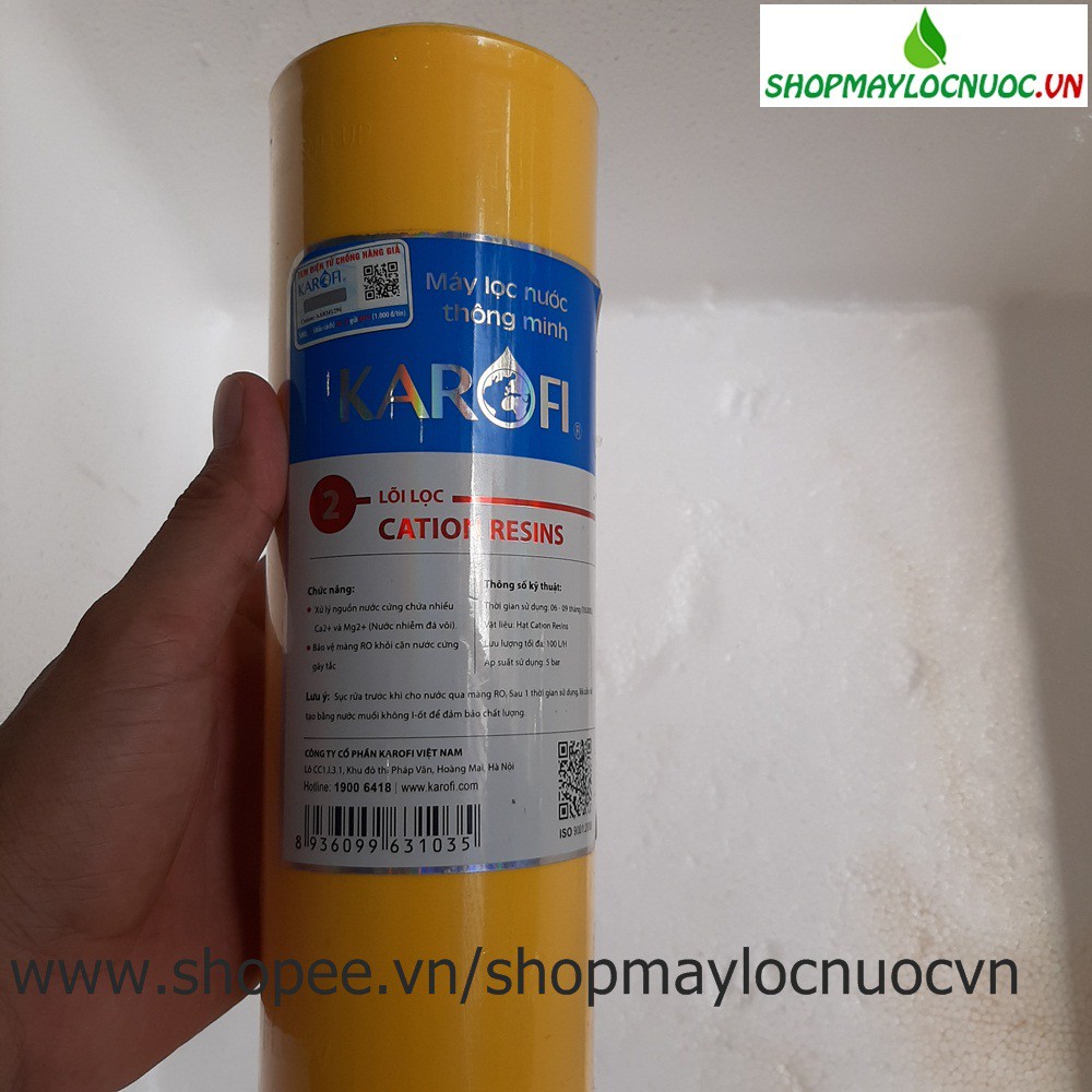 Lõi lọc số 2 KAROFI - Lõi lọc CATION (dành cho nguồn nước giếng khoan, nước nhiễm đá vôi) - shopmaylocnuocvn