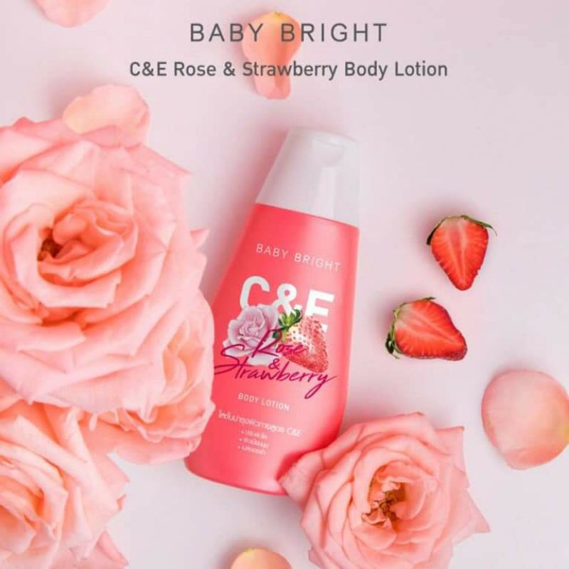 Dưỡng thể tinh chất sữa, hoa hồng và dâu Baby Bright C&E Rose & Strawberry