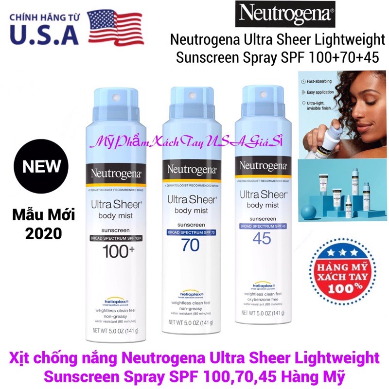 [NewHot]Xịt Chống Nắng Neutrogena Ultra Sheer Body Mist Sunscreen SPF 100+ (141g)