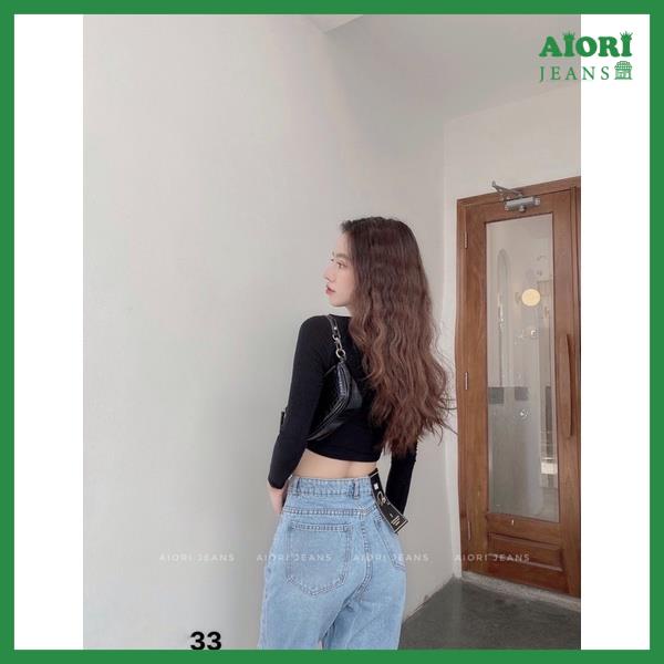 Quần Jeans Nữ, Quần Baggy Jeans Lưng Cao Baggy Bò Trơn Rách Ngang Gối Phong Cách Thời Trang_ Mã 33