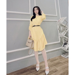 Đầm suông thiết kế nhún tay đuôi cá;đầm 2 lớp cao cấp YuHee
